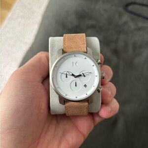 MVMT Silver Case White Dial Tan Leather Watch